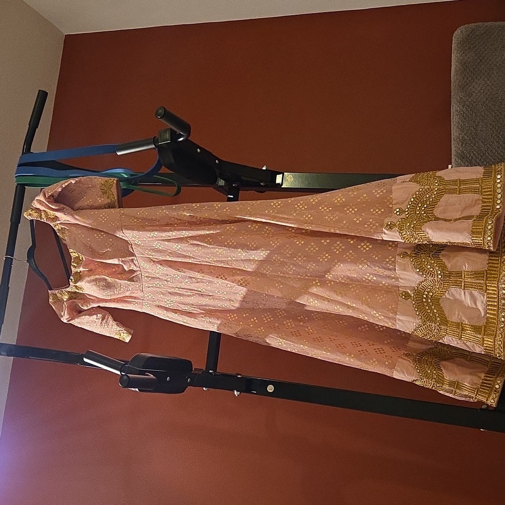 Pink and Gold Off Shoulder Anarkali